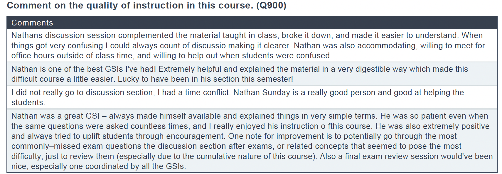 Student comments from Econ 402 Fall 2025